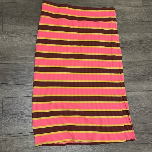 Aerie Skirt Womens Striped Ribbed Midi Skirt Side Slits Sz XL NWT - Picture 7 of 7